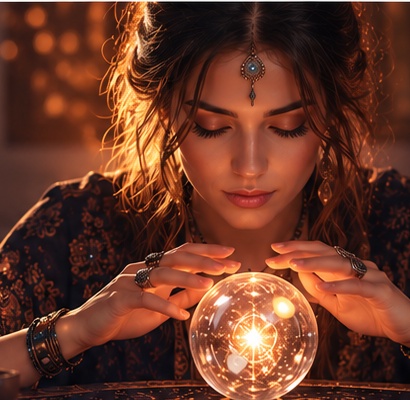 Consultation de voyance avec boule de cristal et ambiance chaleureuse